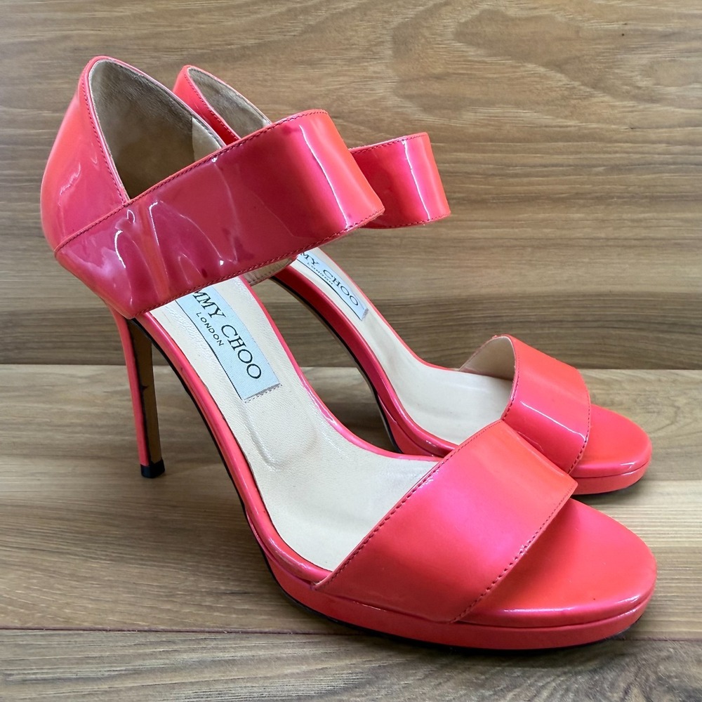 Jimmy Choo Alana Geranium Pink Heels 8 EU 38 Patent Leather Y2K Party Chic